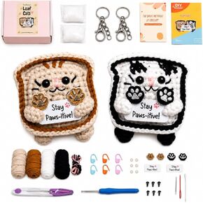 Tsukuzua Crochet Kit for Beginners, 2 Pack Loaf Cat Crochet Animal Kit for Adults, Step-by-Step Video Tutorials, with Paper Guide and 40% Extra Yarn, Cute Bag Charm for Cat Lover Gifts in Saudi Arabia
