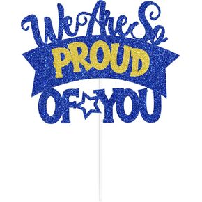 Zatain We Are So Proud of You Cake Topper, Congrats Grad/You Did It, 2026 Senior College High School Graduation Party Decorations Supplies Blue & Gold Glitter in Saudi Arabia