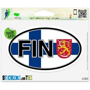 Finland Flag FIN Coat of Arms Flag Oval Vinyl Car Bumper Window Sticker 5" x 3" in Kuwait