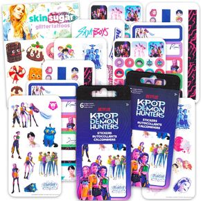 Kpop Demon Hunters Party Favors Set for Kids - Bundle with 140+ Stickers Featuring Huntrix & Saja Boys Plus Tattoos | 12 Sheets Kpop Demon Hunters Birthday Party Supplies in Kuwait