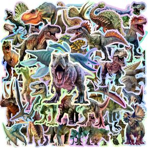 120PCS Holographic Dinosaur Stickers Dinosaur Party Favors Birthday Party Decorations Vinyl Waterproof Stickers for Water Bottle Laptop Luggage Helmet in Saudi Arabia