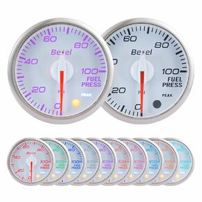Bezel Fuel Pressure Gauge Kit 0-100Psi White Indash Brushless Series 2-1/16'' (52mm) for car - 10 Colors - 5 Levels Brightness - Clear Lens - Ceramic chip 1/8BSPT Sensor - 270° Sweep - JDM - USDM in Saudi Arabia