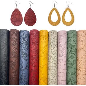 Flower Leaf Embossed Faux Leather Sheets, 9 Pcs 8"x12" (20cm X 30cm) Flower Bump Texture Synthetic Leather Fabric for Sewing Crafts Making Earring Bows DIY Handmade in Saudi Arabia