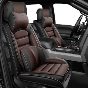 Full Set Seat Covers for GMC Sierra 2500 2018, Premium Leather Waterproof Stain-Resistant with Storage Pockets, 5 Pieces Seat Protectors with Pillows (Black&Brown) in Saudi Arabia