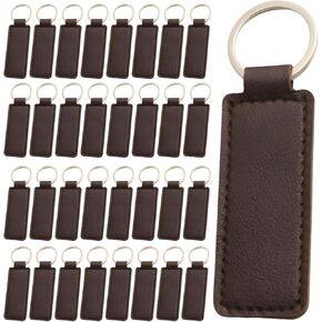100 Pcs Brown PU Leather Keychain Blanks, Rectangular Keychains Bulk with 0.984 in Metal Ring, 2.83 x 0.954 in DIY Craft Blanks for Engraving, Gifts, Easy Clean in Saudi Arabia
