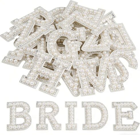 26 Pcs Iron on Pearl Letter Patches, Fyrcomft A-Z Bling Rhinestone Letter Stickers Glitter Alphabet Appliques Sticker for DIY Clothes Bags Hats Phone Backpacks, White in Saudi Arabia