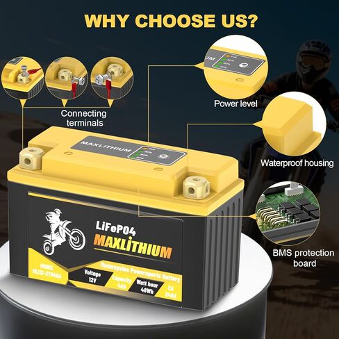 12V 240A YT7B-BS/YT12B-BS Lithium Motorcycle Battery with Smart BMS, Lightweight & Waterproof - Replacement for YT9B-BS/YT14B-BS - Fits for Motorcycle, Moped, ATV, Generators in Kuwait