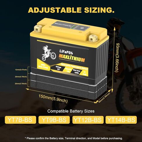 12V 240A YT7B-BS/YT12B-BS Lithium Motorcycle Battery with Smart BMS, Lightweight & Waterproof - Replacement for YT9B-BS/YT14B-BS - Fits for Motorcycle, Moped, ATV, Generators in Kuwait