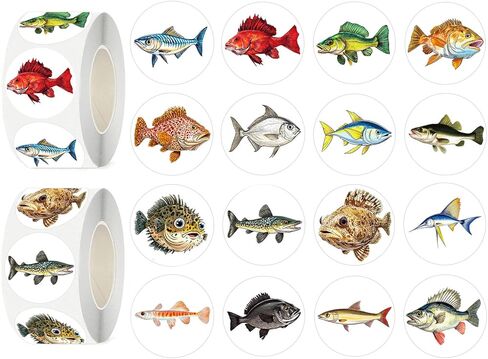 UVUXO 600 Pcs Fish Stickers for Kids- 1.5 Inch Round Stickers Roll 16 Tyles Marine Fish Kindergarten Stickers Teacher Sticker for Kids Birthday Party School Reward Giveaways in Saudi Arabia