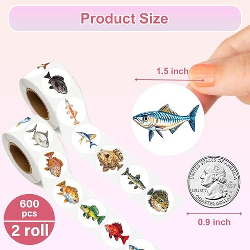 UVUXO 600 Pcs Fish Stickers for Kids- 1.5 Inch Round Stickers Roll 16 Tyles Marine Fish Kindergarten Stickers Teacher Sticker for Kids Birthday Party School Reward Giveaways in Saudi Arabia