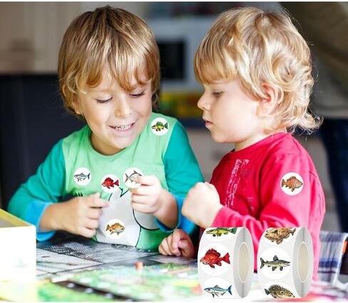 UVUXO 600 Pcs Fish Stickers for Kids- 1.5 Inch Round Stickers Roll 16 Tyles Marine Fish Kindergarten Stickers Teacher Sticker for Kids Birthday Party School Reward Giveaways in Saudi Arabia