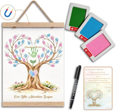 VERIDITAS Gender Reveal Fingerprint Tree Guest Book with Magnetic Frame - Mess-Free Clean-Touch Ink Kit, Crease-Free Canvas Baby Shower Decorations,Boy or Girl Reveal Party Supplies & Keepsake Gift in Kuwait