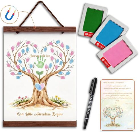 VERIDITAS Gender Reveal Fingerprint Tree Guest Book with Magnetic Frame - Mess-Free Clean-Touch Ink Kit, Crease-Free Canvas Baby Shower Decorations,Boy or Girl Reveal Party Supplies & Keepsake Gift in Kuwait