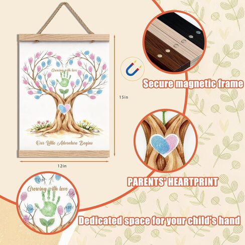 VERIDITAS Gender Reveal Fingerprint Tree Guest Book with Magnetic Frame - Mess-Free Clean-Touch Ink Kit, Crease-Free Canvas Baby Shower Decorations,Boy or Girl Reveal Party Supplies & Keepsake Gift in Kuwait