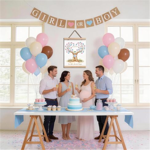 VERIDITAS Gender Reveal Fingerprint Tree Guest Book with Magnetic Frame - Mess-Free Clean-Touch Ink Kit, Crease-Free Canvas Baby Shower Decorations,Boy or Girl Reveal Party Supplies & Keepsake Gift in Kuwait
