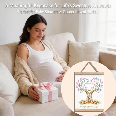 VERIDITAS Gender Reveal Fingerprint Tree Guest Book with Magnetic Frame - Mess-Free Clean-Touch Ink Kit, Crease-Free Canvas Baby Shower Decorations,Boy or Girl Reveal Party Supplies & Keepsake Gift in Kuwait