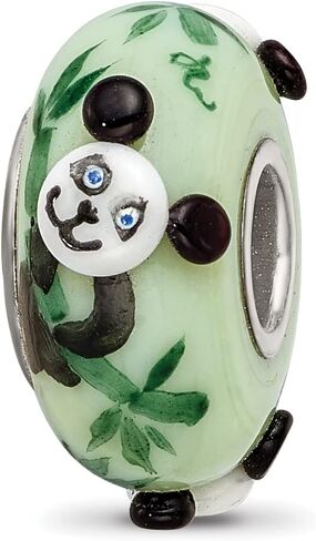 Solid 925 Sterling Silver Reflections Hand Painted Panda, Green Gla925 Sterling Silver Bead in Kuwait