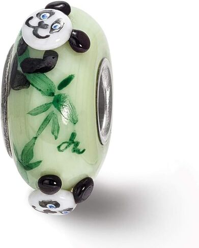 Solid 925 Sterling Silver Reflections Hand Painted Panda, Green Gla925 Sterling Silver Bead in Kuwait