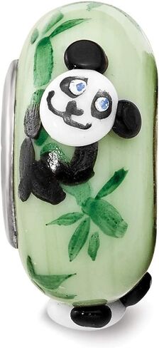 Solid 925 Sterling Silver Reflections Hand Painted Panda, Green Gla925 Sterling Silver Bead in Kuwait