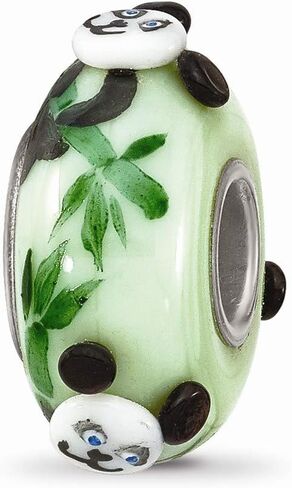 Solid 925 Sterling Silver Reflections Hand Painted Panda, Green Gla925 Sterling Silver Bead in Kuwait