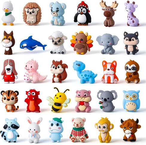 Ferreve 30 جهاز كمبيوتر شخصى 3D الحيوان سيليكون الخرز البؤري للأقلام، صناعة سلسلة المفاتيح، الخرز البؤري السائبة لسلسلة المفاتيح القابلة للخرز DIY الحرف اليدوية قلادة سوار سلسلة الهاتف سحر صنع المجوهرات (نمط لطيف) in Kuwait
