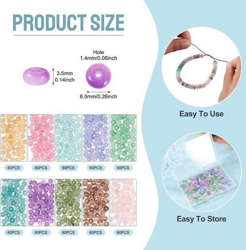 600Pcs Rondelle Glass Beads 6.5x3.5mm Imitation Jade Glass Crystal Spacer Bead for Necklace Bracelet Earring Jewelry Making in Kuwait