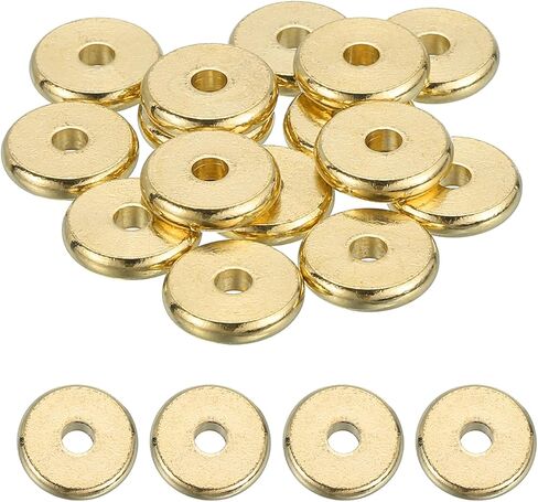 MECCANIXITY 40Pcs Rondelle Spacer Beads 12mm Diameter 3mm Hole Size 2.5mm Thick Metal Flat Disc Charm Circle for Bracelet Earring Necklace Jewelry Making, Gold in Kuwait