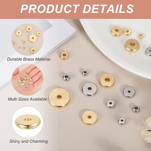 MECCANIXITY 40Pcs Rondelle Spacer Beads 12mm Diameter 3mm Hole Size 2.5mm Thick Metal Flat Disc Charm Circle for Bracelet Earring Necklace Jewelry Making, Gold in Kuwait