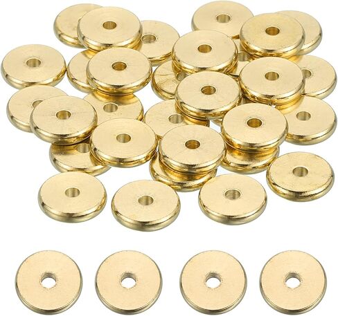 MECCANIXITY 40Pcs Rondelle Spacer Beads 12mm Diameter 3mm Hole Size 2.5mm Thick Metal Flat Disc Charm Circle for Bracelet Earring Necklace Jewelry Making, Gold in Kuwait