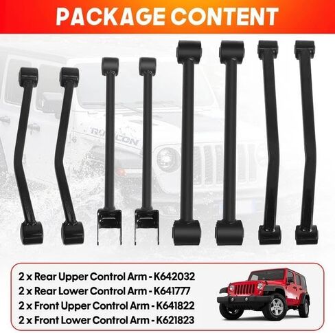 8Pcs Suspension Kit, Front/Rear Control Arm with Bushing for Jeep Wrangler JK 2007-2017, Replace # K641822 K621823 K642032 K641777 52060015AD 52060021AD 52059976AF 52059979AF in Saudi Arabia
