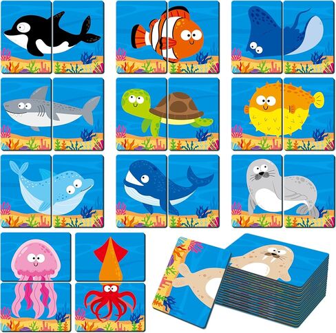 SpriteGru Marine Animal Memory Game, 28 Chunky Cards Sea Animals Head Tail Matching Game 1-5 Players Underwater Creatures Memory Matching Game for Preschoolers, Toddlers, Kids in Kuwait