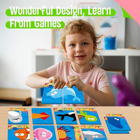 SpriteGru Marine Animal Memory Game, 28 Chunky Cards Sea Animals Head Tail Matching Game 1-5 Players Underwater Creatures Memory Matching Game for Preschoolers, Toddlers, Kids in Kuwait