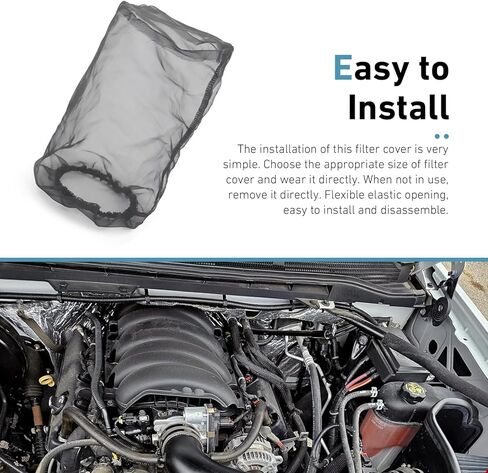Air Intake Filter Sock Cover, Waterproof Dustproof High Flow Cold Air Filter Protective Wrap, Flexible Breathable Air Filter Wrap, Universal for Most Cars, SUVs (Large) in Kuwait