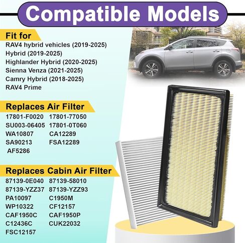 Engine Cabin Air Filter Compatible with RAV4 Hybrid (2019-2025), Highlander Hybrid (2020-2025), Sienna Venza (2021-2025), Camry Hybird (2018-2025), Air Filter Replaces17801-F0020, 87139-58010 in Saudi Arabia