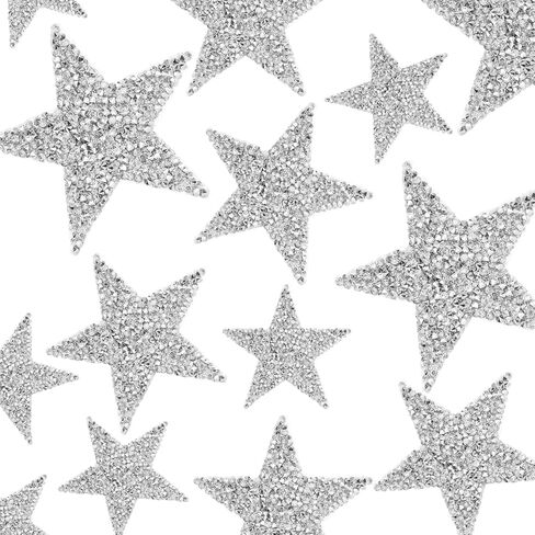 12 Pcs Iron On Star Patches Rhinestone Silver Adhesive Applique Stars, Silver Star Glitter Crystal Patches for Clothing Jeans Bags Hats Repair Decoration (3 Size) in Saudi Arabia