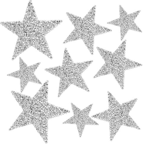 12 Pcs Iron On Star Patches Rhinestone Silver Adhesive Applique Stars, Silver Star Glitter Crystal Patches for Clothing Jeans Bags Hats Repair Decoration (3 Size) in Saudi Arabia