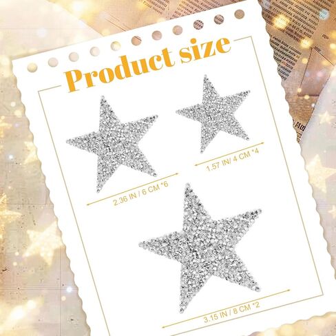 12 Pcs Iron On Star Patches Rhinestone Silver Adhesive Applique Stars, Silver Star Glitter Crystal Patches for Clothing Jeans Bags Hats Repair Decoration (3 Size) in Saudi Arabia