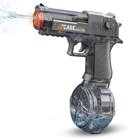 Electric Water Gun for Kids & Teens, Transparent Black Squirt Gun with LED Light & Auto Continuous Shooting, 25 FT Range, Large Capacity Water Blaster for Pool Beach Outdoor Play in Saudi Arabia