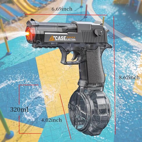 Electric Water Gun for Kids & Teens, Transparent Black Squirt Gun with LED Light & Auto Continuous Shooting, 25 FT Range, Large Capacity Water Blaster for Pool Beach Outdoor Play in Saudi Arabia