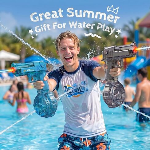 Electric Water Gun for Kids & Teens, Transparent Black Squirt Gun with LED Light & Auto Continuous Shooting, 25 FT Range, Large Capacity Water Blaster for Pool Beach Outdoor Play in Saudi Arabia