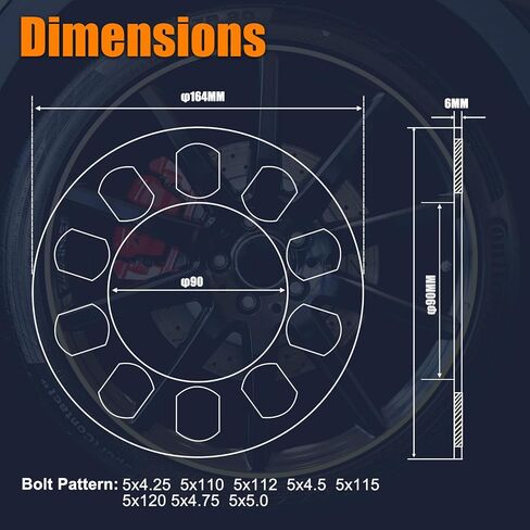GAsupply 6mm Universal Wheel Spacers, 1/4 inch Aluminum Spacer Fit Bolt Pattern 5x4.25 5x110mm 5x112mm 5x4.5 5x115mm 5x120mm 5x4.75 5x5 5x135mm, 2 Pack in Saudi Arabia