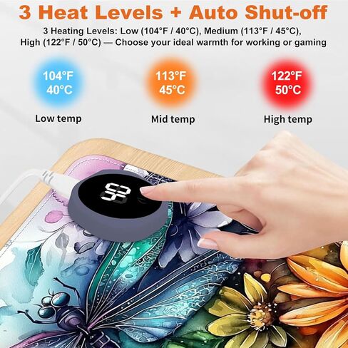 Heated Mouse Pad for Desk 31.5" x 13" – PU Leather Warm Desk Pad with 3 Heat Levels (104°F/113°F/122°F), Plug-in Electric Heating Mat with Auto Shut-Off, Waterproof & Rollable, Colorful Dragonflies in Kuwait