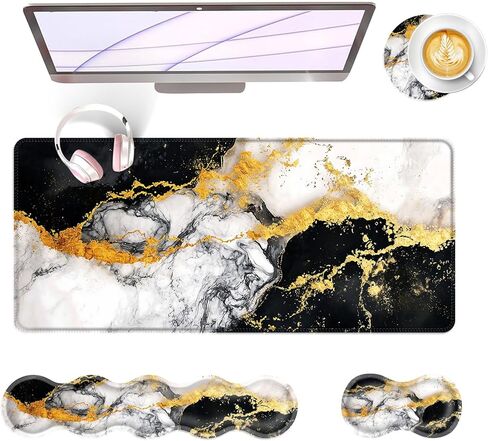 Large Keyboard Mouse Pad Set, Extended Mouse Pad+Keyboard Wrist Rest Support, Memory Foam Ergonomic Easy Typing, 4Pcs (31.5×11.8 in) Desk Pad Set for Office Home,Fantasy Dragon in Saudi Arabia
