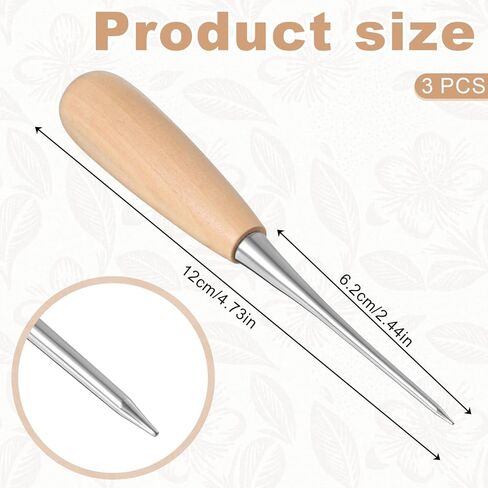 3 Pcs Leather Craft Awl Tools, Scratch Awl Tool with Wood Handle, Tailors Awls, Leather Hole Punch Tool, Sewing Awls for DIY Sewing Stitching in Saudi Arabia