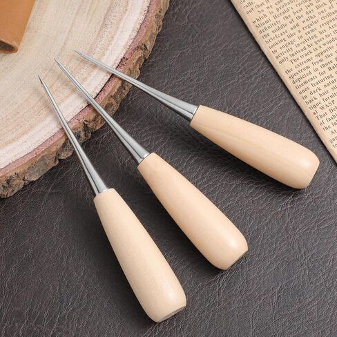 3 Pcs Leather Craft Awl Tools, Scratch Awl Tool with Wood Handle, Tailors Awls, Leather Hole Punch Tool, Sewing Awls for DIY Sewing Stitching in Saudi Arabia