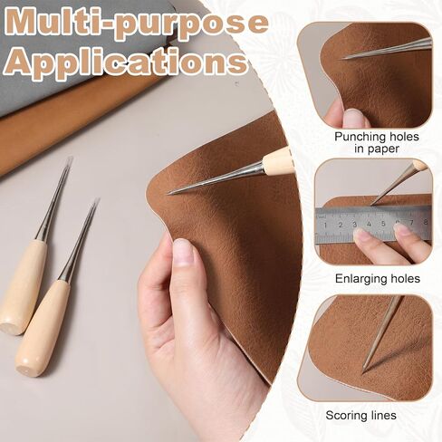 3 Pcs Leather Craft Awl Tools, Scratch Awl Tool with Wood Handle, Tailors Awls, Leather Hole Punch Tool, Sewing Awls for DIY Sewing Stitching in Saudi Arabia