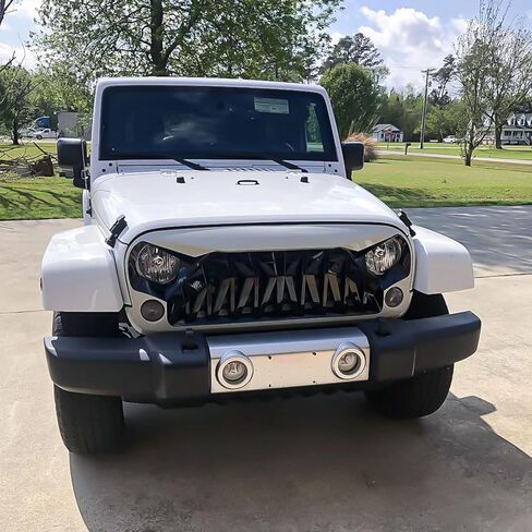 AMERICAN MODIFIED Heavy Duty Aggressive Front Shark Grille Compatible with 2007 to 2018 Jeep Wrangler, JK/JKU, Rubicon, and Sahara Sport Models, White and Black in Saudi Arabia
