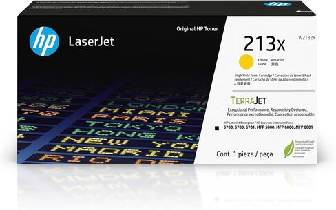 HP 213X High Yield Yellow Original Laserjet Toner Cartridge, W2132X. Works Laserjet Enterprise 5700, 5800, 6700, 6701, 6800, 6801 in Saudi Arabia