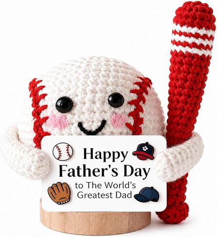 Fathers Day Dad Gifts from Daughter Son Wife, Funny Positive Handmade Crochet Baseball Doll with Card, Father's Day Birthday Gift Idea for Dad Daddy Papa, Bonus Stepdad Desk Decor in Saudi Arabia