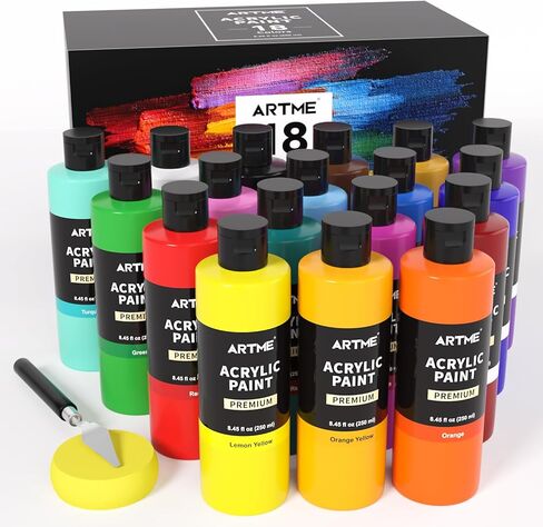 Artme 18 Colors Acrylic Paint Set, 8.45oz/250 ml Large Bulk Acrylic Paint, Rich Pigment Art Painting Supplies for Artists and Beginners Painting on Canvas Wood Rocks Crafts Ceramic in Saudi Arabia